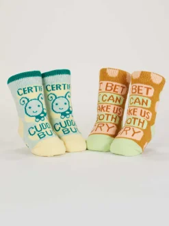 Certified Cuddle Bug/I Bet I Can Make Us Both Cry Baby Socks
